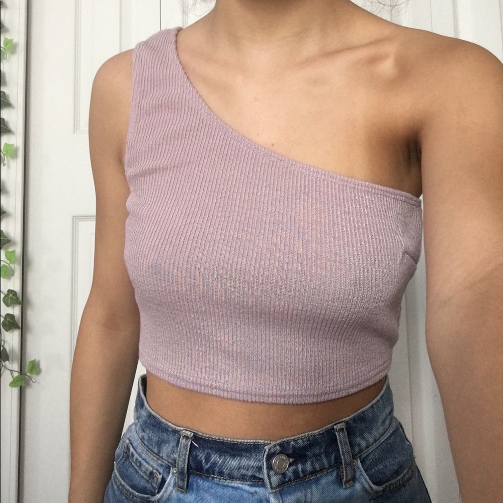 Lavender one-shoulder crop top
